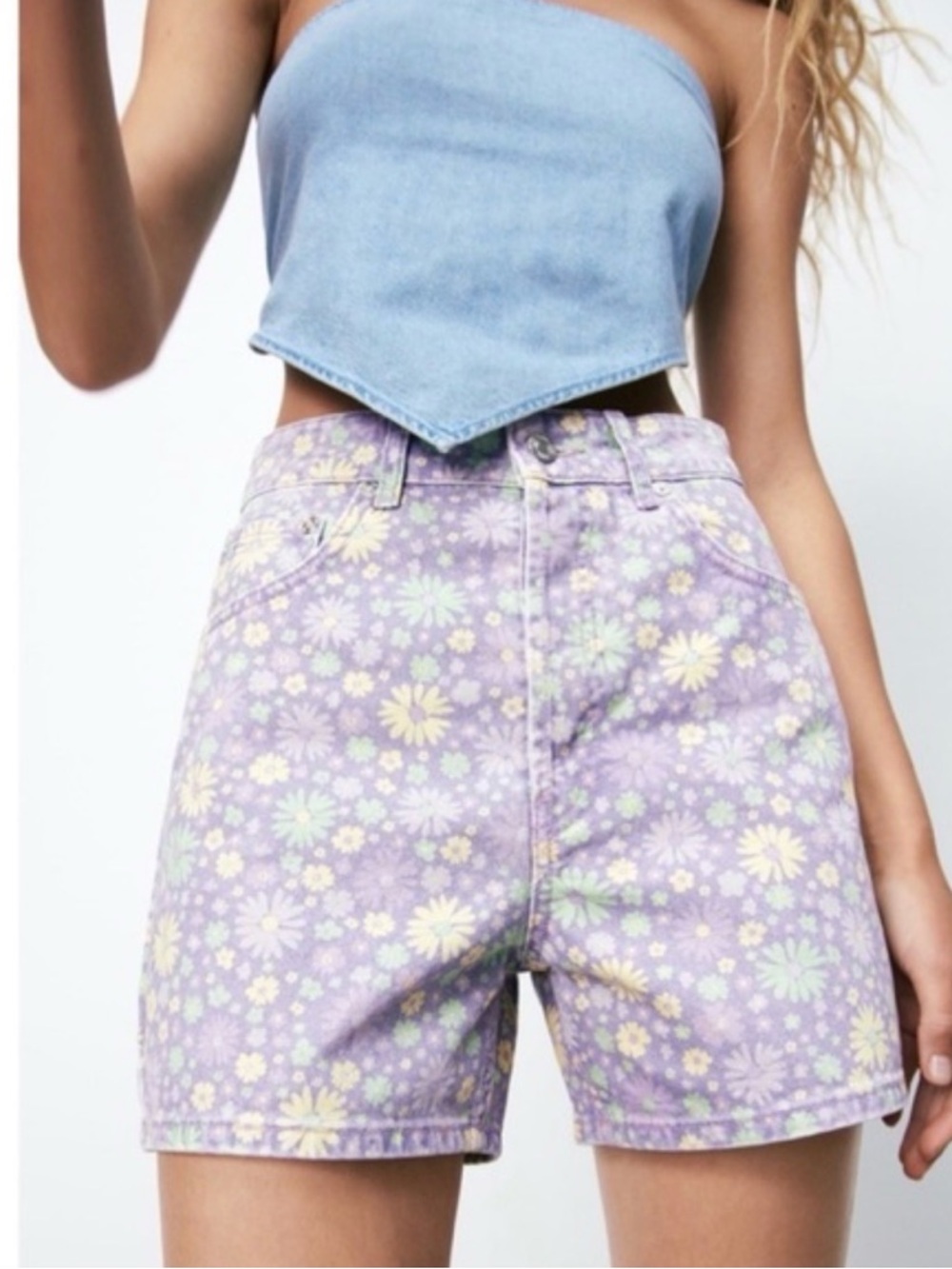 Zara High Waisted Floral Denim Shorts